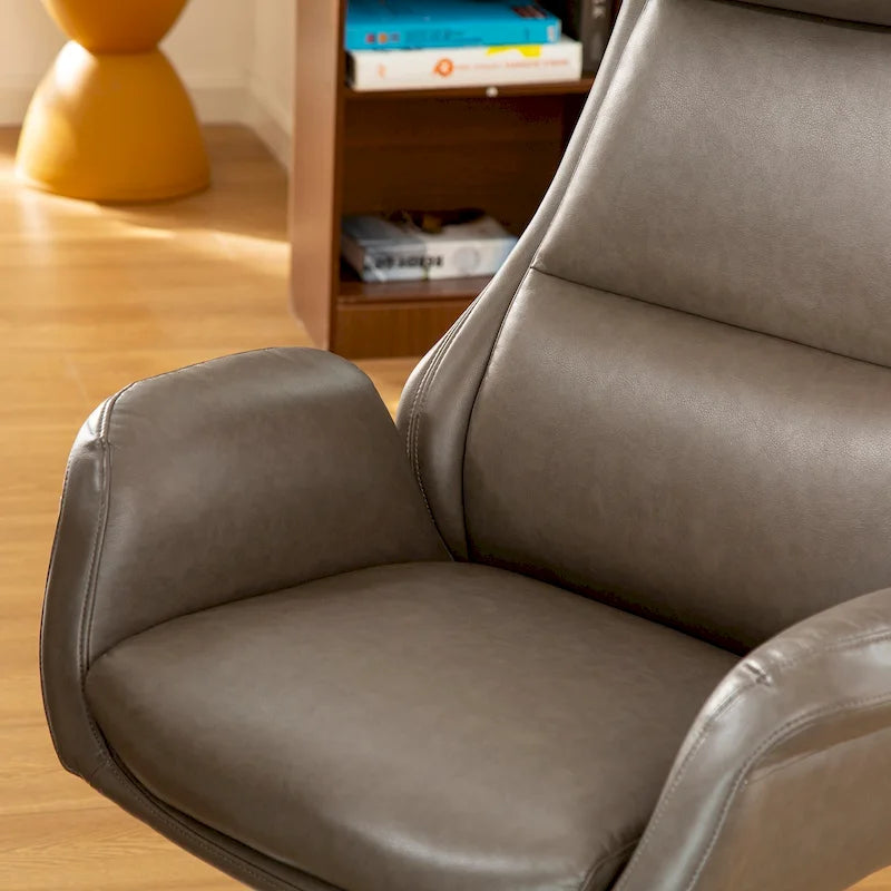 Mid-Century High-Back Adjustable Swivel Office Chair — Faux Leather