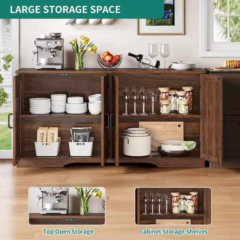 Farmhouse 4-Door Sideboard Cabinet with Adjustable Shelves — Dark Walnut