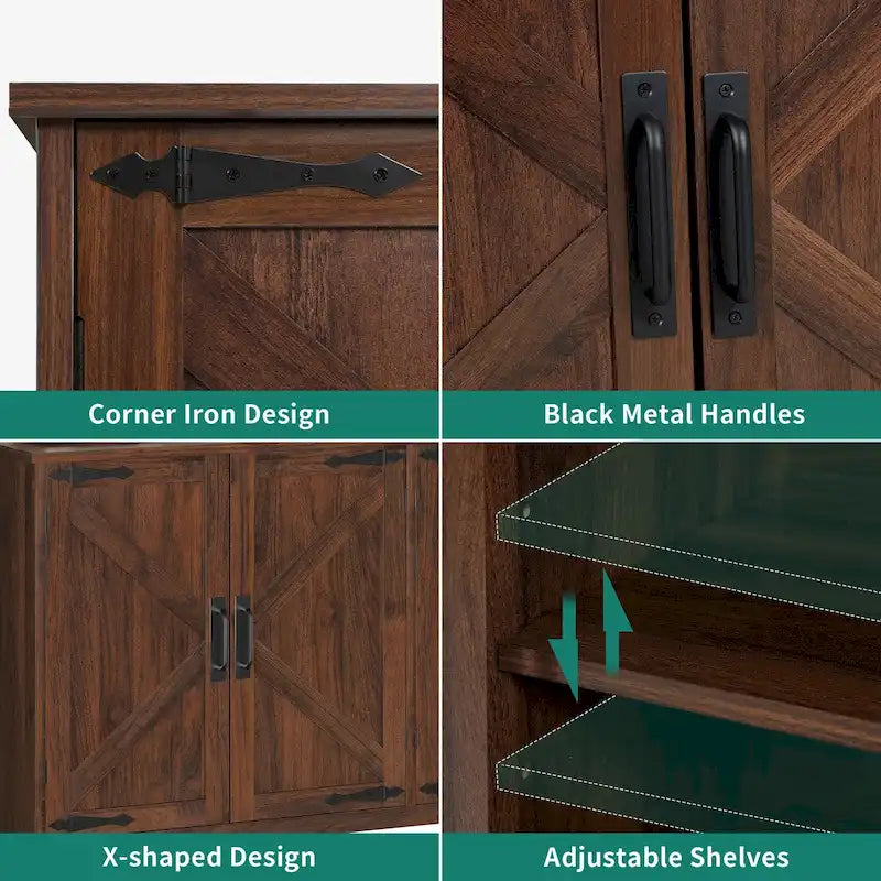 Farmhouse 4-Door Sideboard Cabinet with Adjustable Shelves — Dark Walnut