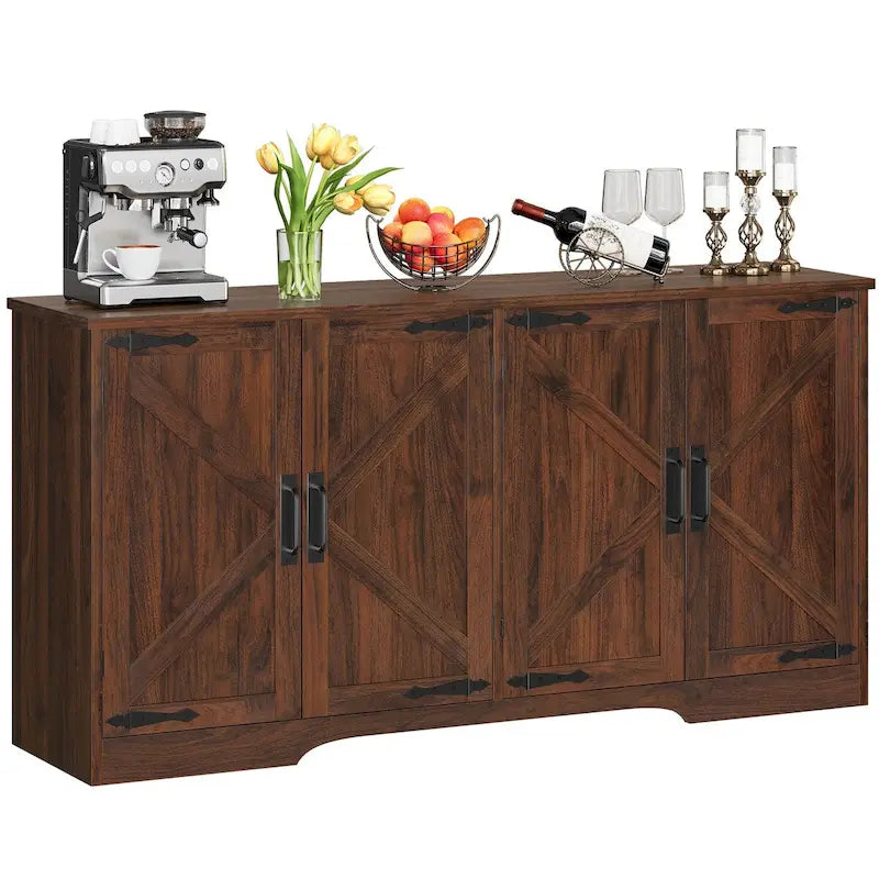 Farmhouse 4-Door Sideboard Cabinet with Adjustable Shelves — Dark Walnut