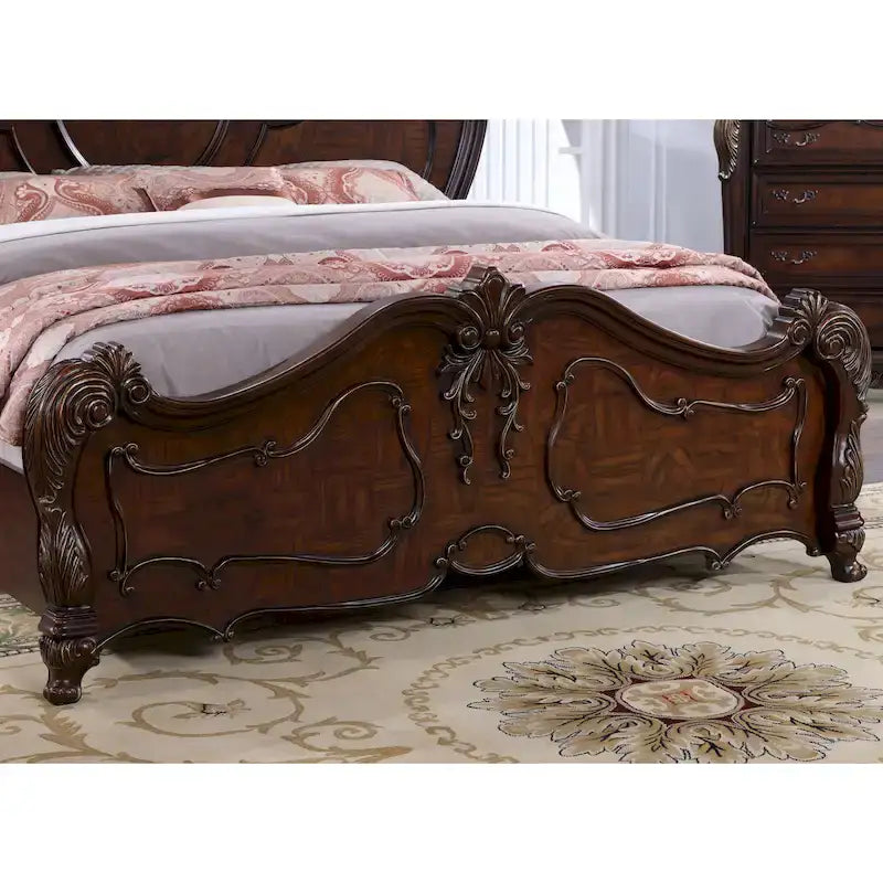 Traditional Baroque Carved Solid Wood Panel Bed