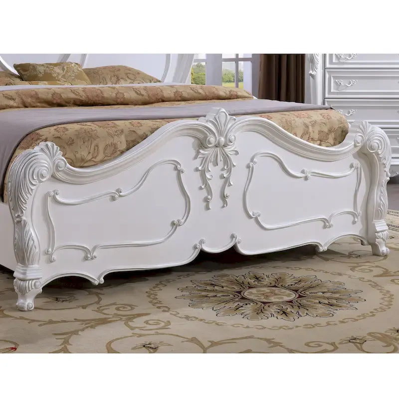 Traditional Baroque Carved Solid Wood Panel Bed
